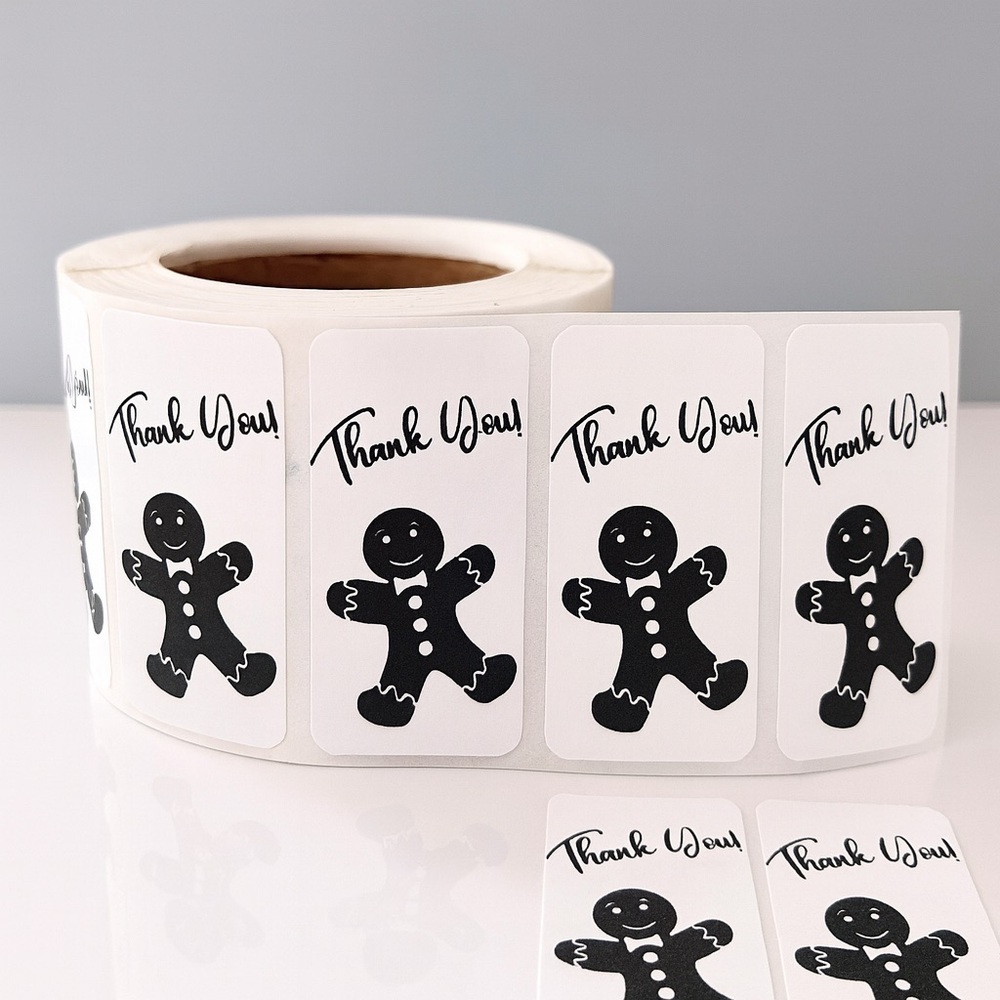 100pcs Gingerbread Thank You Stickers • Xmas Holiday Packaging Labels